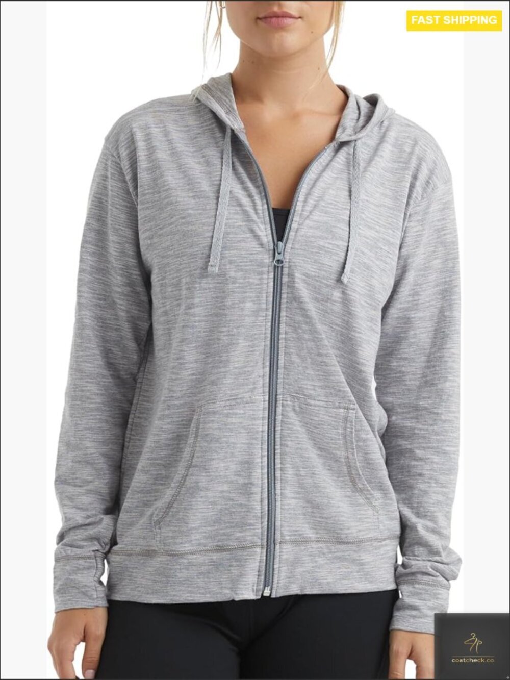 Slub Knit Full Zip Hoodie Textured Cotton Relaxed Fit Long Sleeve Lightweight